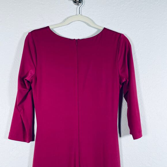 David Meister Women V-Neck Stretch Ruched Cocktail Dress 3/4 sleeve Pink Sz 4 SM - Picture 14 of 14